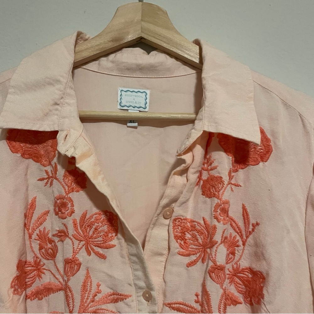 Society Social x Crown & Ivy Light Pink Caroline Maxi Floral Shirtdress, Size XL - Picture 3 of 7